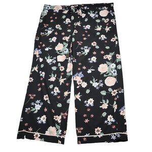 Japna Lounge Pants Womens XL Black Floral High Waist Flat Front Wide Leg